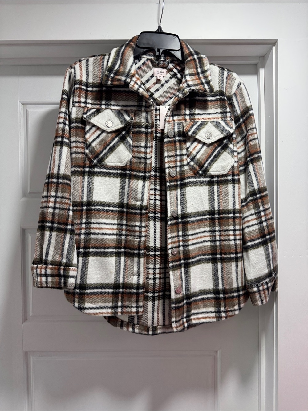 Francesca's Collections Kids Brown & Cream Plaid Button-Front Shacket